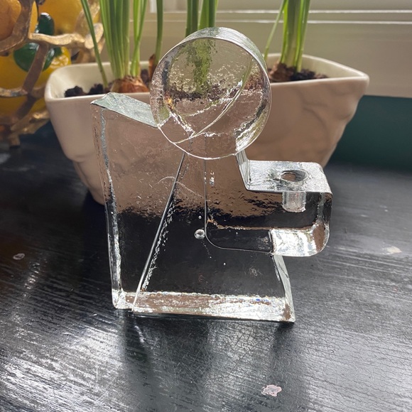 vintage clear glass block angel candle holder - Picture 2 of 7